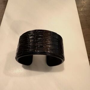 LEMA•J DESIGN Handcrafted Black Alligator Leather Cuff Bracelet